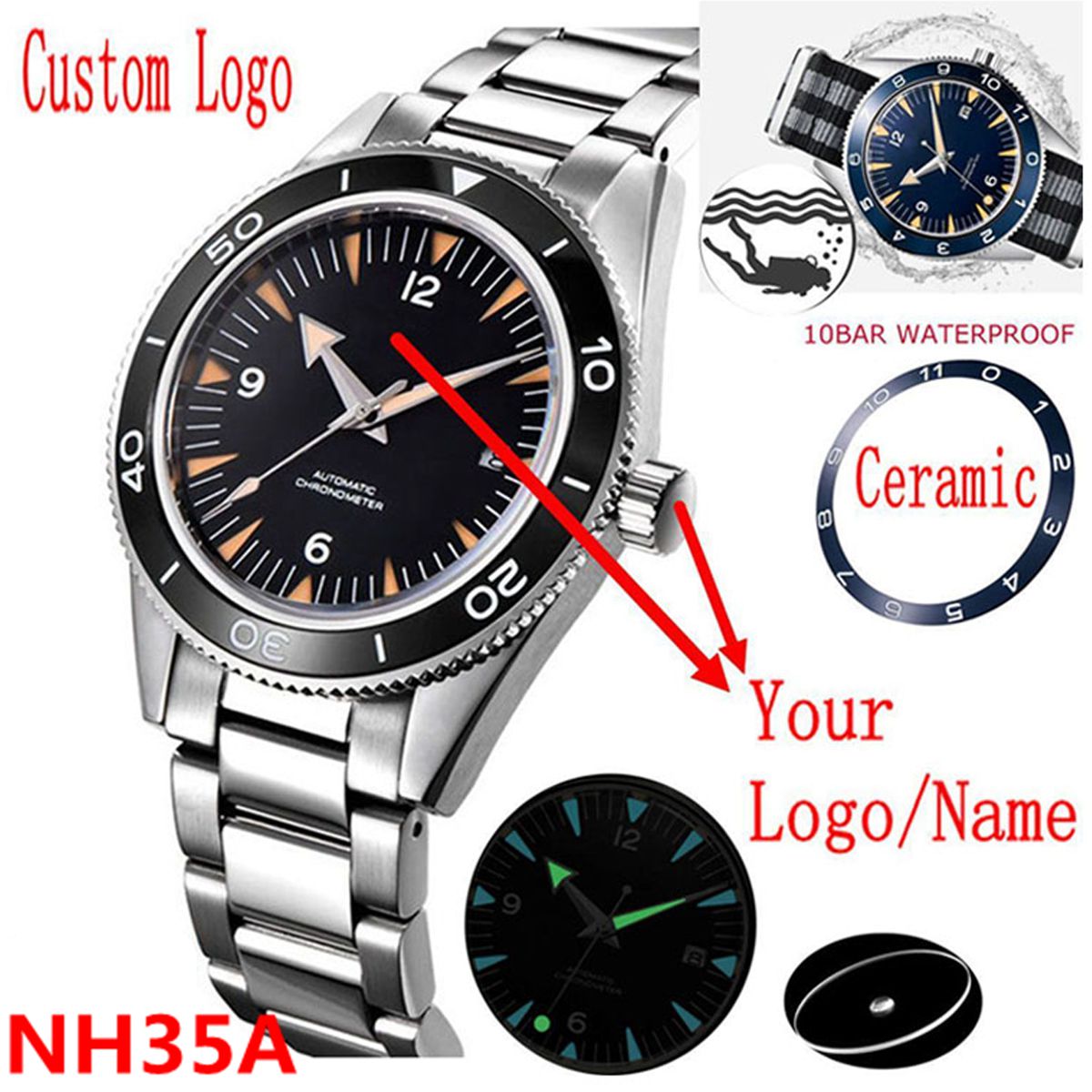 Luxury Ceramic Watch - カスタムロゴ NH35 ムーブメント腕時計 10bars メンズ 41