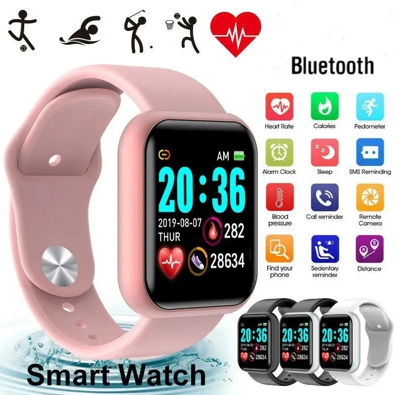 Watch Smart Y68 - スポーツスマートウォッチ女性用ブレスレット男性用スマートウォッチ接続音楽制御プレーヤーフィットネスステップ睡眠モニターY68 D20目覚まし時計