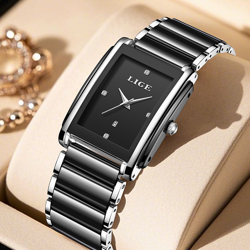Luxury Ceramic Watch - LIGE 新しい高級女性腕時計エレガントなセラミッククォーツ腕時計防水日付ファッションギフト女性のための腕時計 Relojs Mujer + ボックス