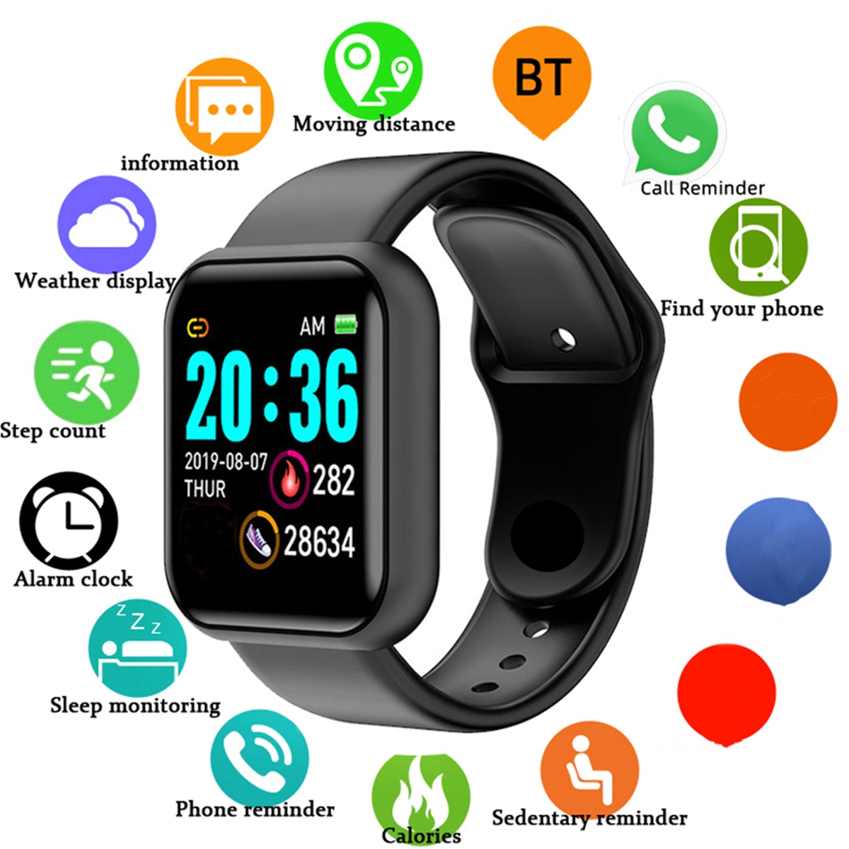 Watch Smart Y68 - 男性スマートウォッチカラースクリーン Bluetooth 女性フィットネススポーツブレスレット健康睡眠モニター電子時計スマートウォッチアラーム Y68