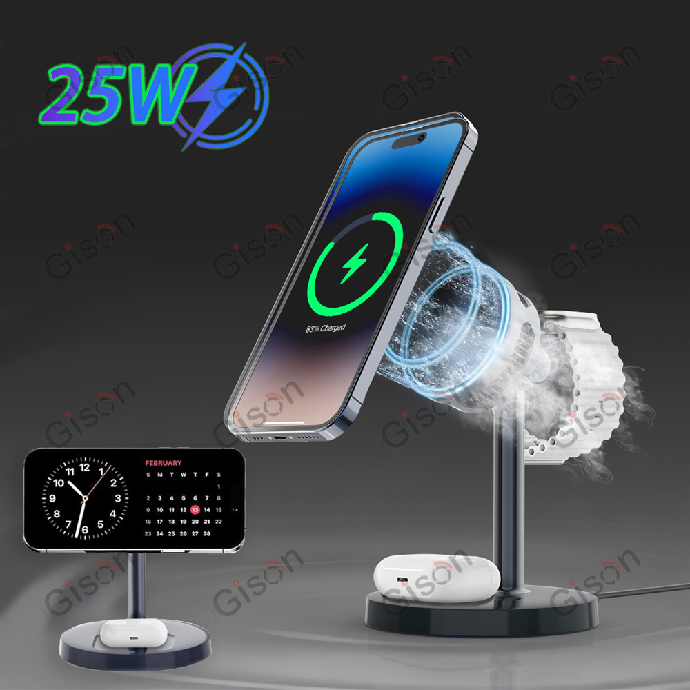 Smartwatch Phone Watches - 磁気式3in1ワイヤレス充電器 25W Qi2.2 半導体冷却スマホスタンドファン 放熱機能付き Magsafe対応