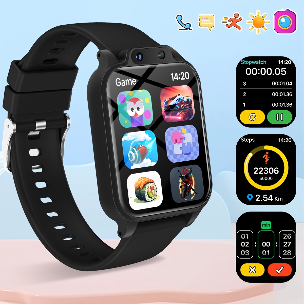 Kids Watches Not Smartwatch - 18種類の教育ゲーム、HD自撮り対応、カメラ、USB充電、フォトアルバム、歩数計を搭載した若者向けスマートウォッチ