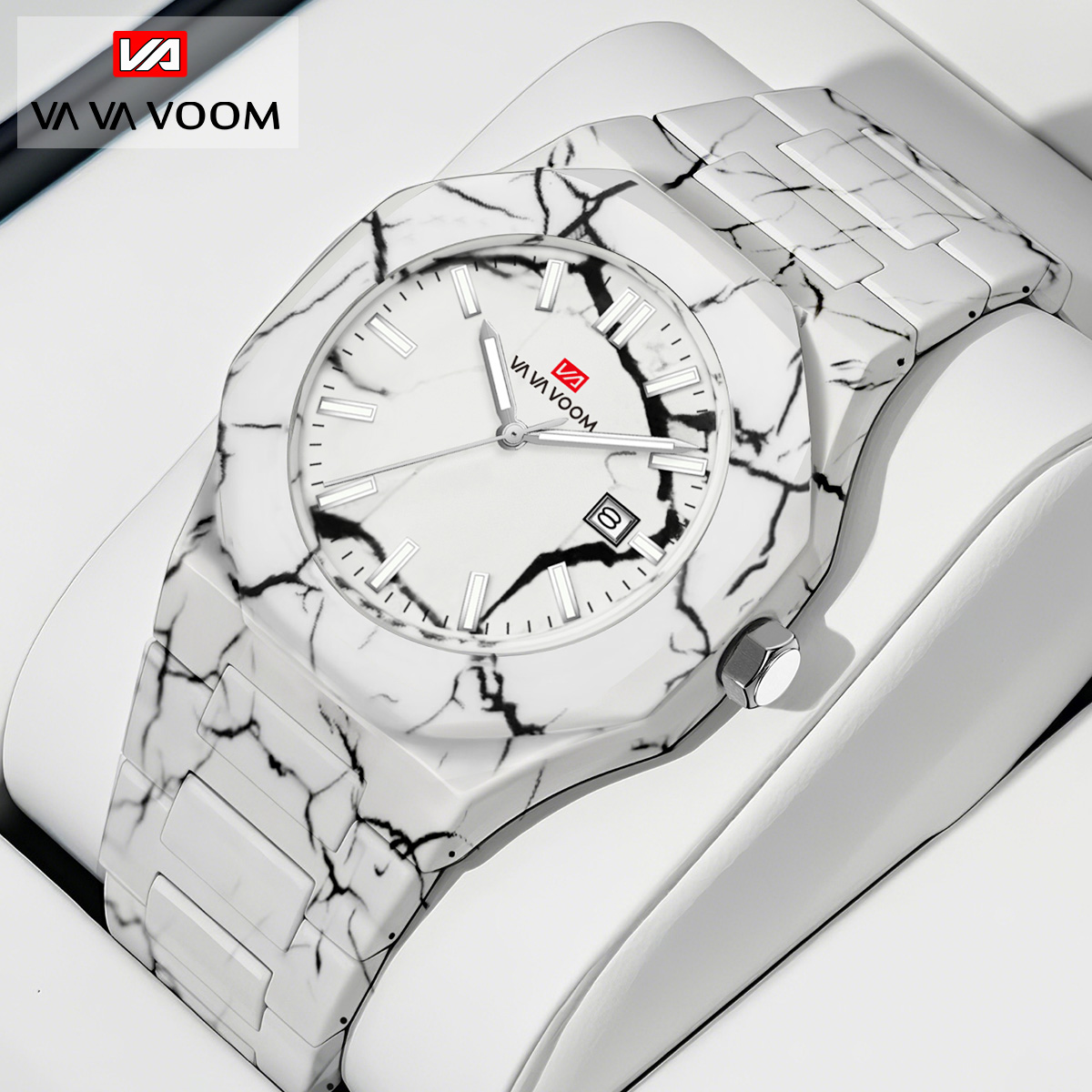 Smartwatch Military Watches For Men - VA VA VOOM メンズ腕時計クォーツムーブメント 40 ミリメートルビジネススタイル黒大理石カレンダー時計