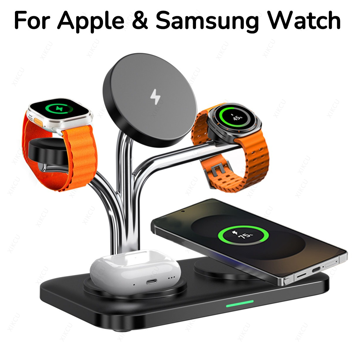 Smartwatch Apple Watch - 5 in 1 磁気ワイヤレス充電器、デュアルフォンとウォッチの急速充電、iPhone 17～12、Samsung、Apple/Galaxy Watch、AirPods