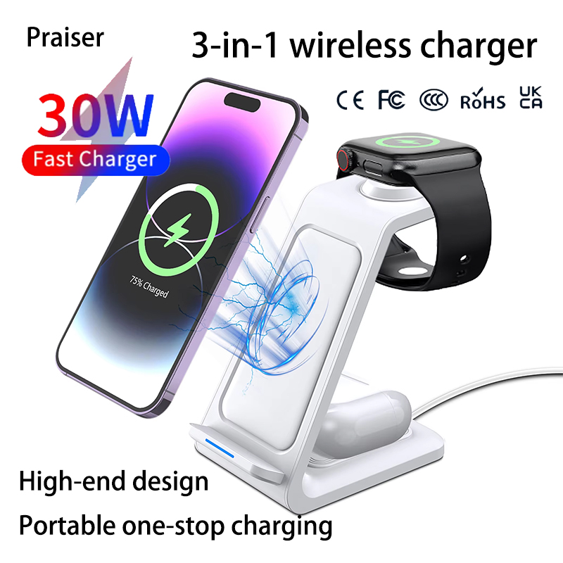 Watch 7 Smartwatch Iphone - 15W 3in1 ワイヤレス充電スタンド iPhone、Samsung、Xiaomi、OPPO、Apple Watch 8/7、AirPods対応