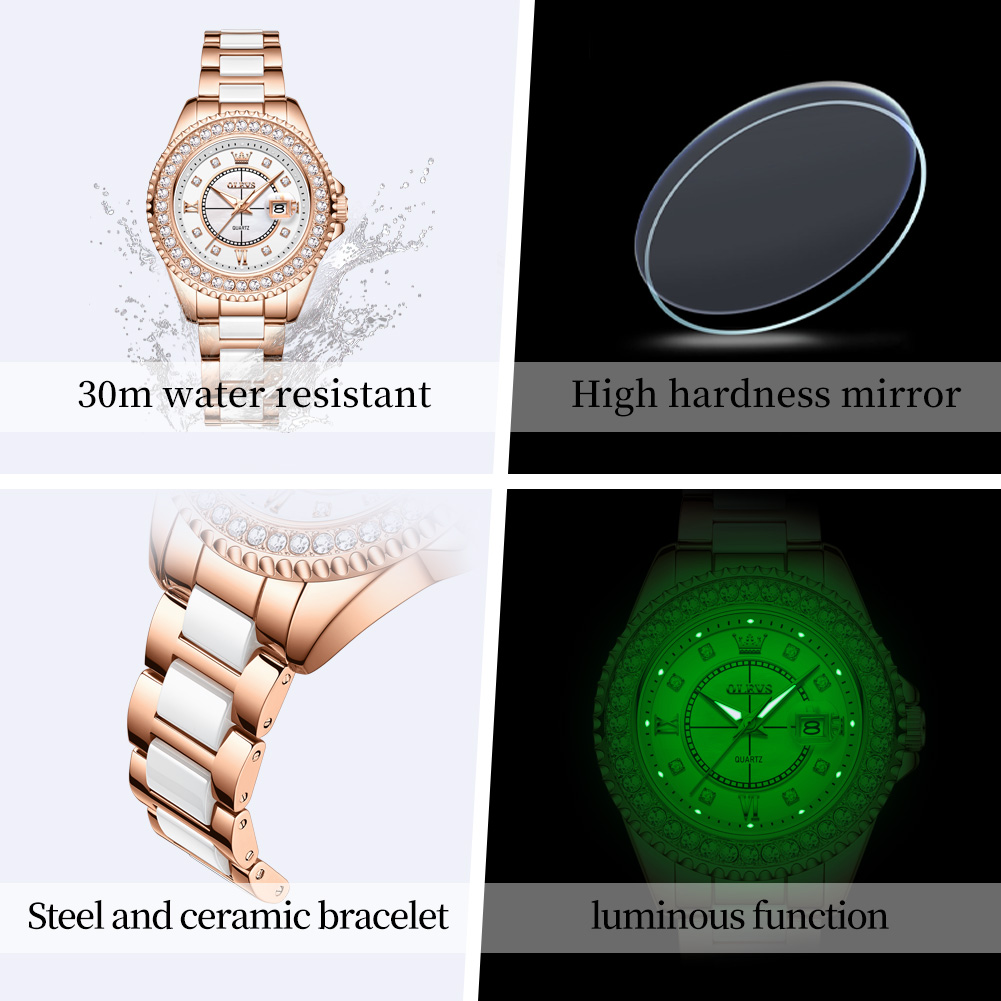 OLEVS 3685 高級レディース腕時計トップカレンダーダ - Luxury Ceramic Watch のレビューと価格