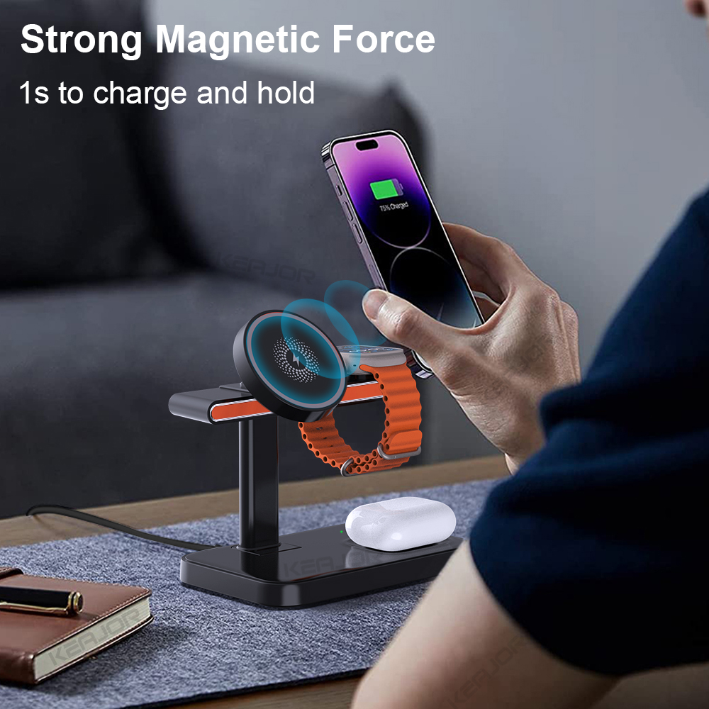 ワイヤレス充電器 3 in 1 折りたたみ式磁気高速充電ステ - Watch 7 Smartwatch Iphone のレビューと価格