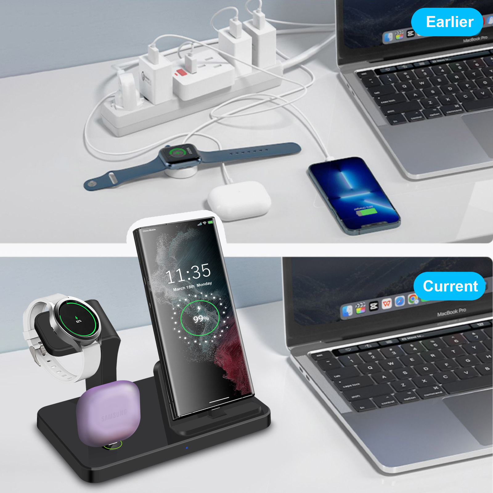 3 in 1 ワイヤレス充電器 デュアルType-Cポート  - Watches Smartwatch Samsung のレビューと価格
