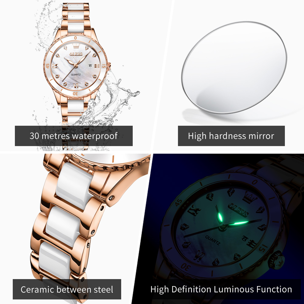 OLEVS 9985 クォーツ時計女性用エレガントなセラミッ - Luxury Ceramic Watch のレビューと価格