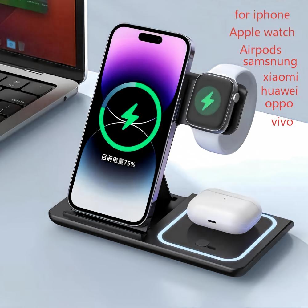 ワイヤレス充電器ホルダー スタンド 3 in 1 折りたたみ - Smartwatch Phone Watches のレビューと価格