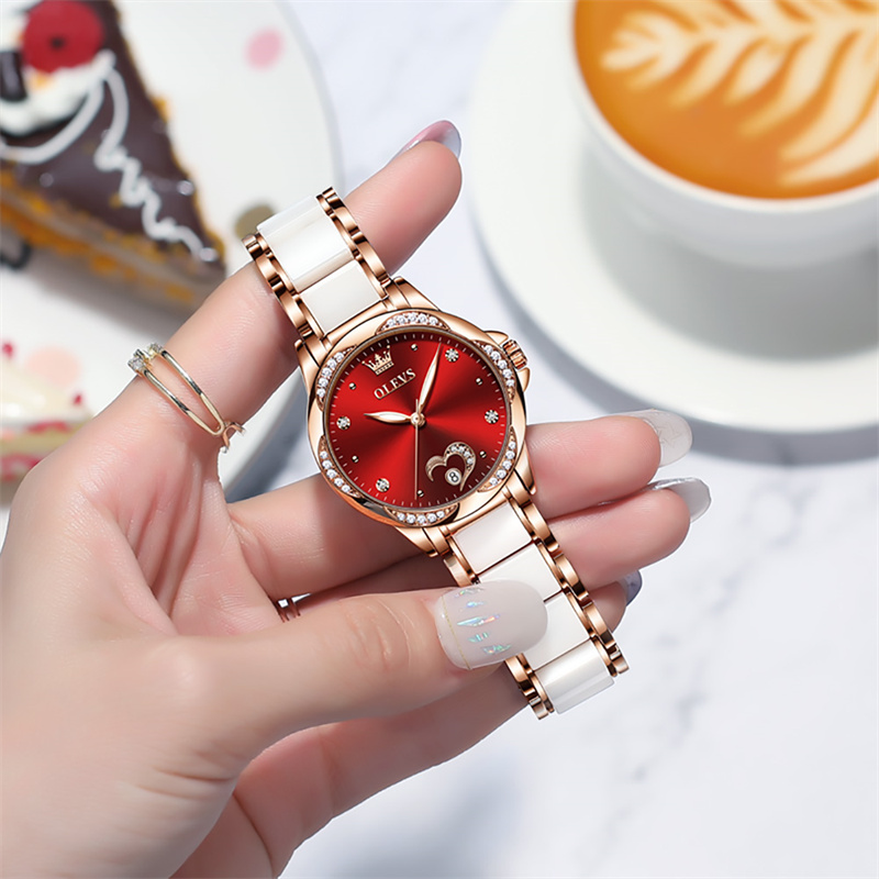 Olevs-女性用防水時計、女性用セラミック時計、自動機械式 - Luxury Ceramic Watch のレビューと価格
