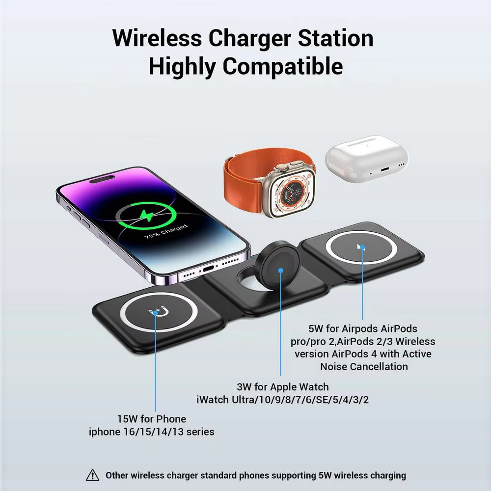 3-in-1 磁気折りたたみ式ワイヤレス充電器、15W急速充 - Smartwatch Apple Watch のレビューと価格