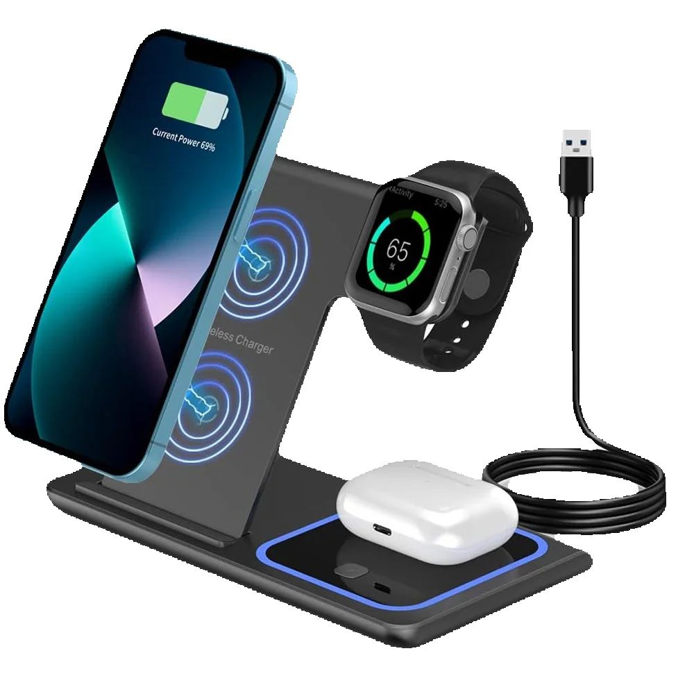 15W 3in1 LED高速ワイヤレス充電スタンド 折りたた - Watch 7 Smartwatch Iphone のレビューと価格