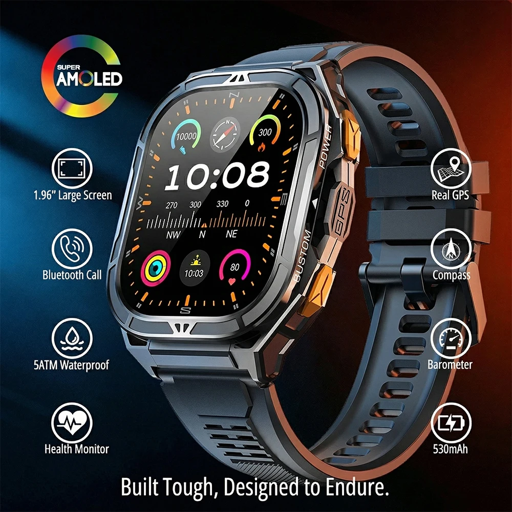 高級 AMOLED スマートウォッチ リアル GPS 5AT - Smartwatch Military Watches For Men のレビューと価格