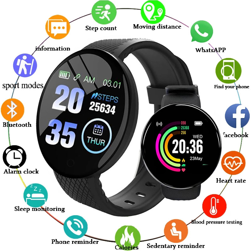 男性と女性のためのコネクテッドウォッチd18,心拍数モニター - Watch Smart Y68 のレビューと価格