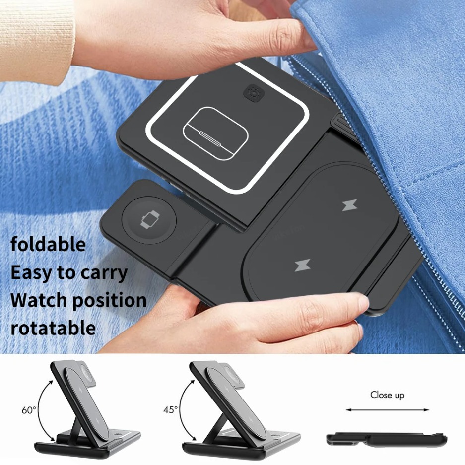 3 in 1折りたたみ式ワイヤレス充電スタンド、LED高速充 - Smartwatch Apple Watch のレビューと価格